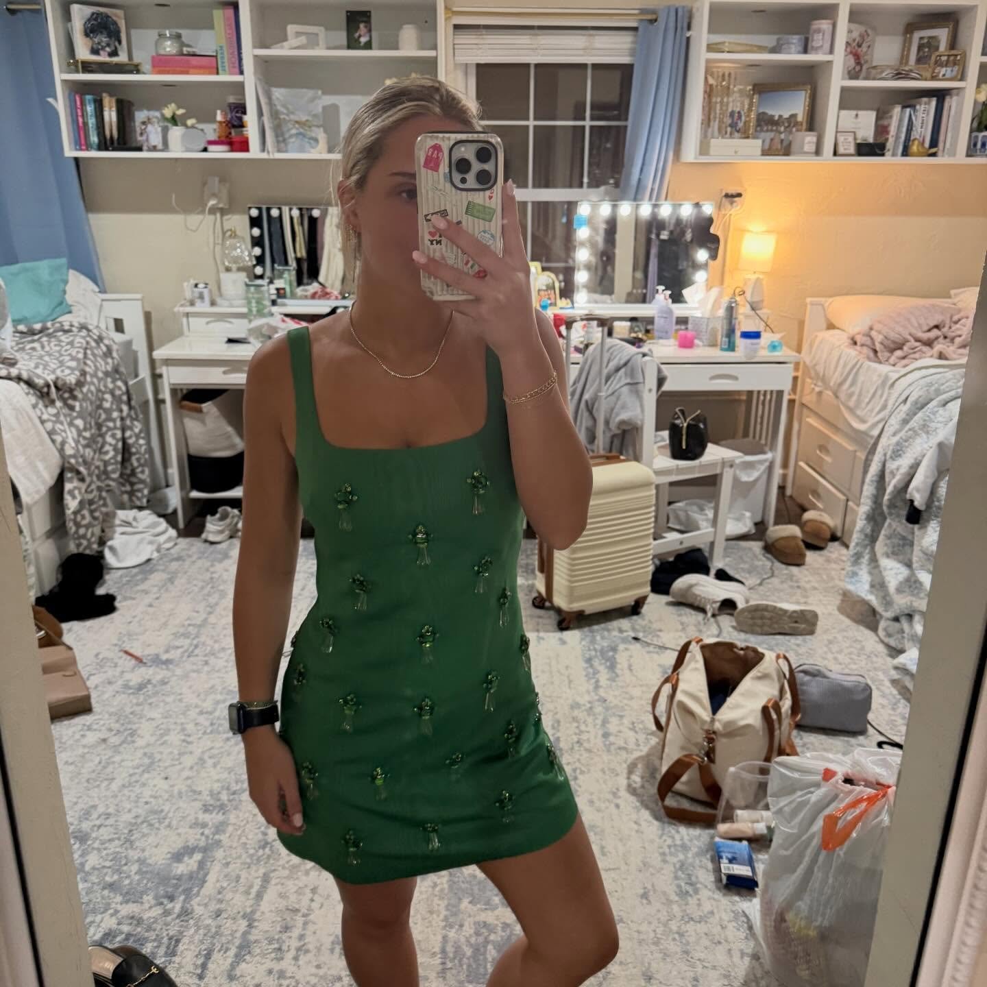 Green Embellished Mini Dress