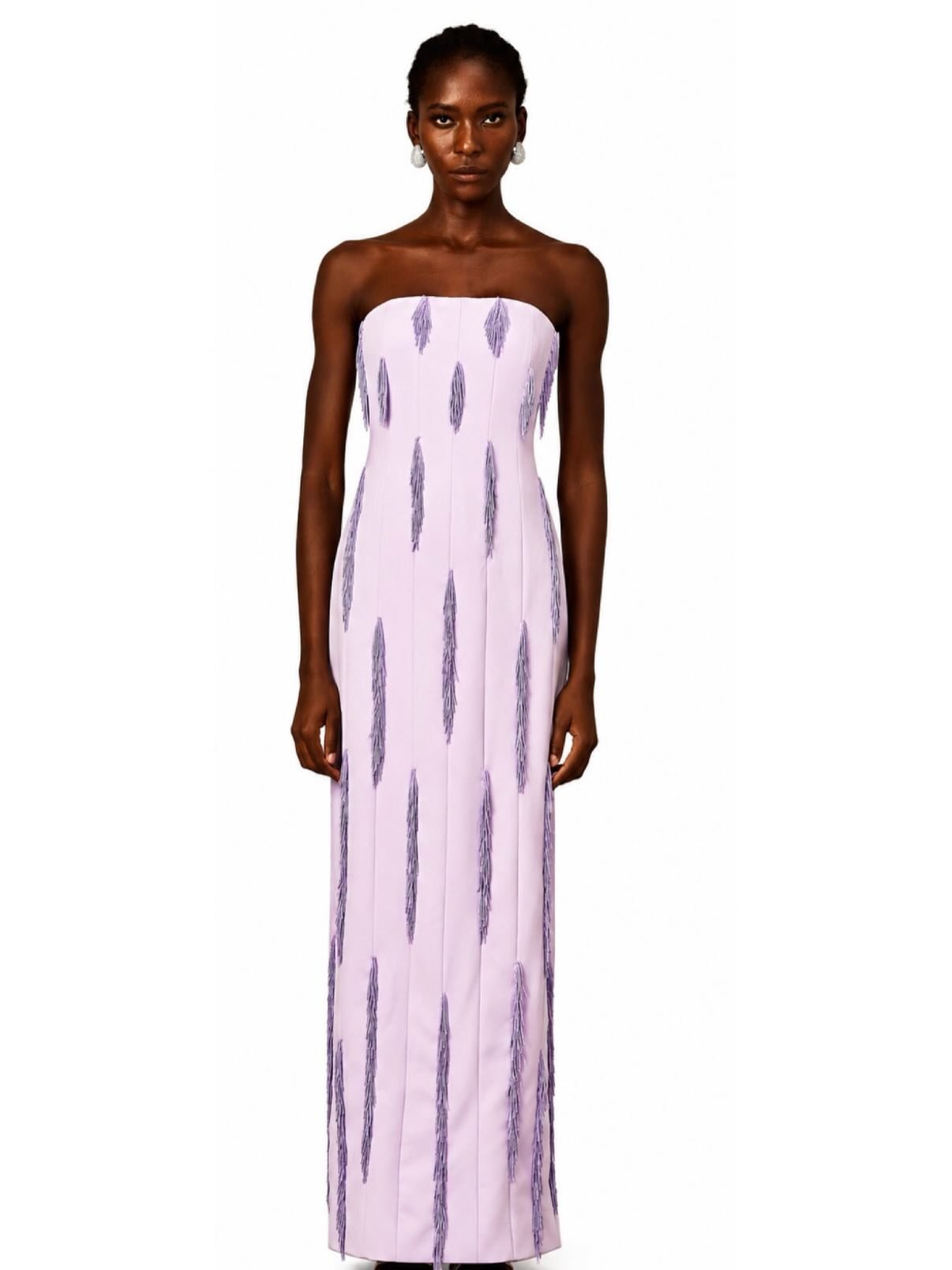 Lavender Strapless Fringe Maxi Dress