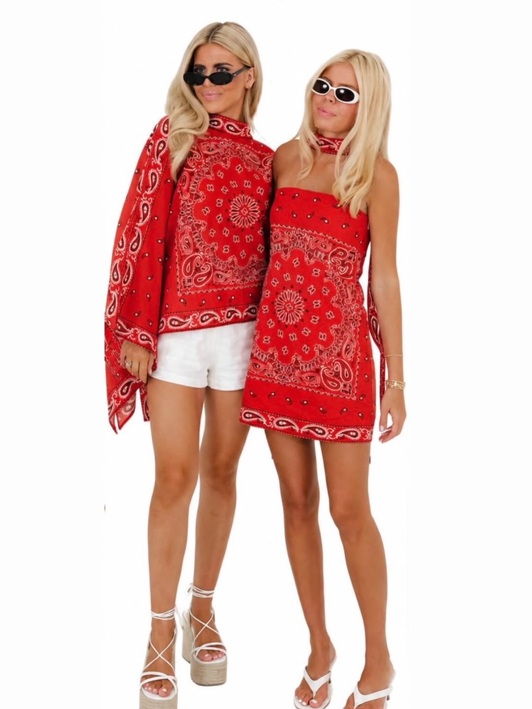 Red Bandana Poncho with Neck Scarf