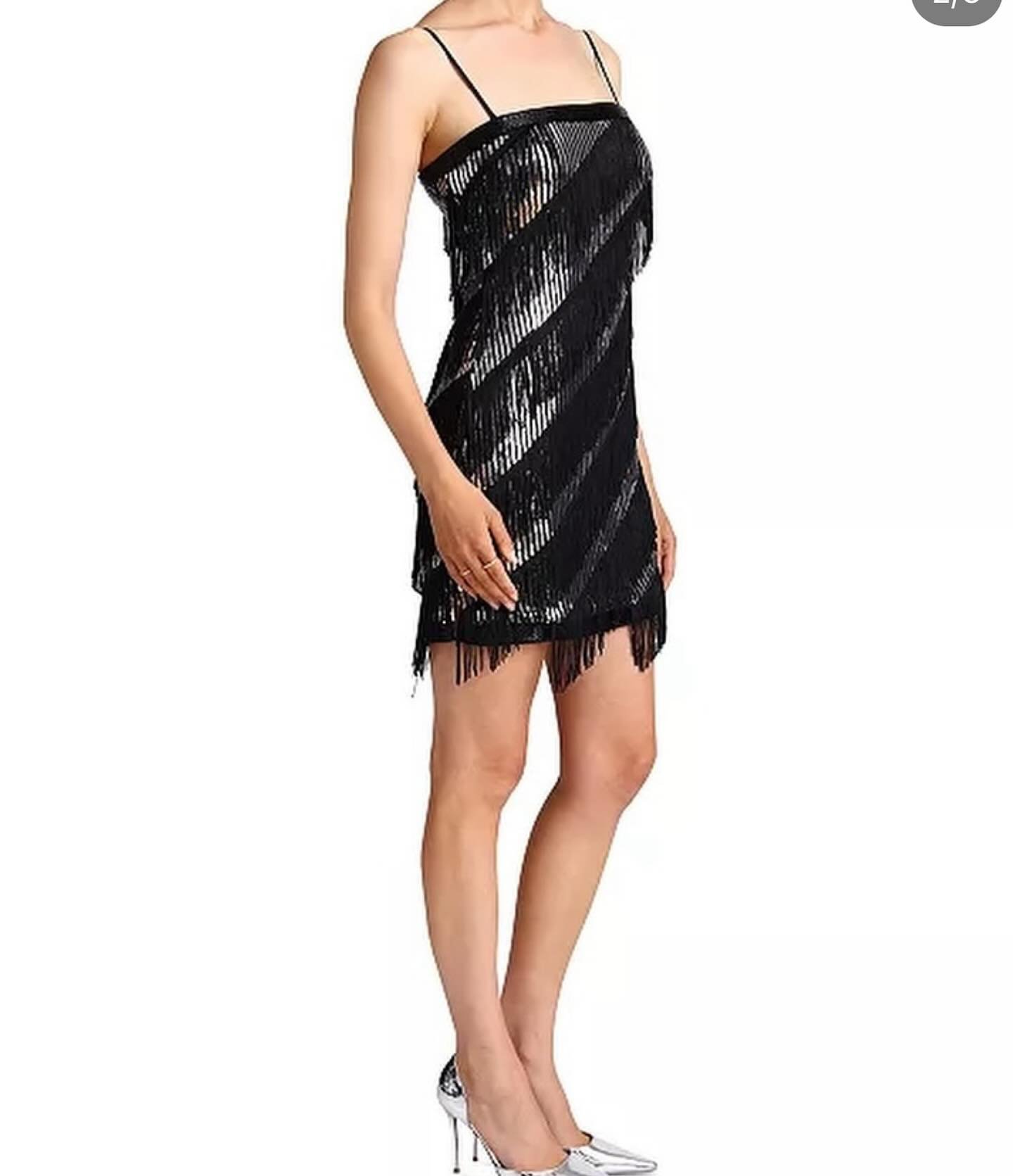 Avec Les Filles Black Sequin Fringe Mini Dress