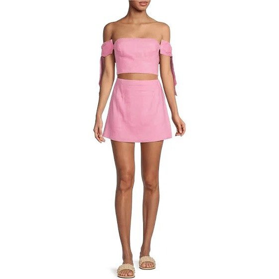 Venita Aspen Pink Off-Shoulder Crop Top and Mini Skirt Set