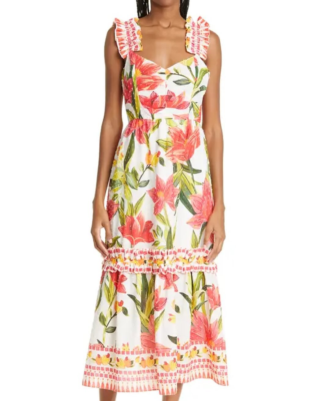 Farm Rio White Floral Midi Dress