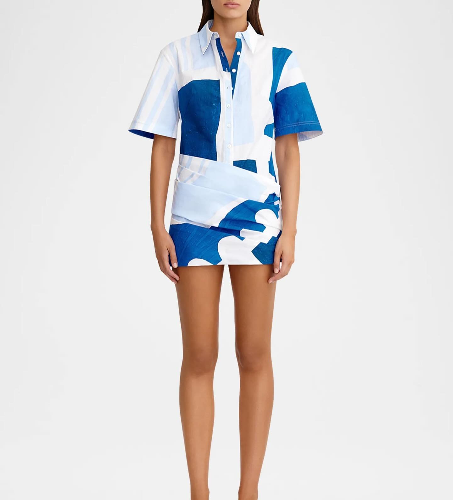 Significant Other Blue Abstract Print Shirt and Mini Skirt Set