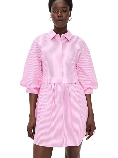 English Factory Pink Striped Mini Shirtdress