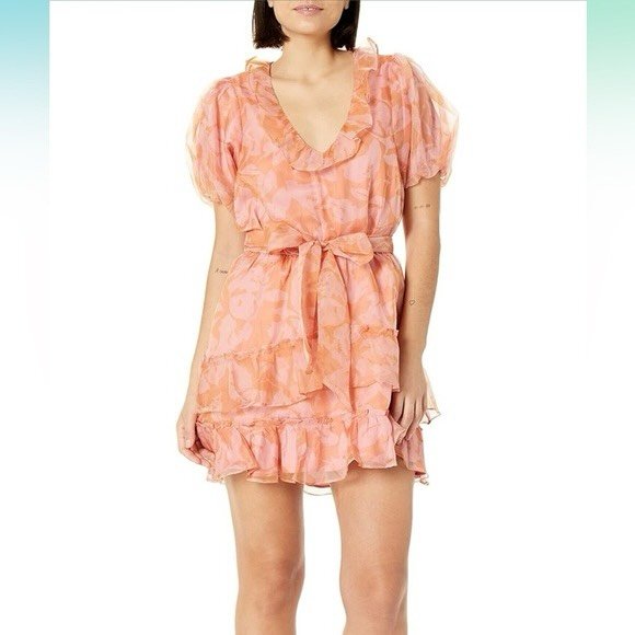 Show Me Your Mumu Pink and Orange Floral Ruffled Mini Dress