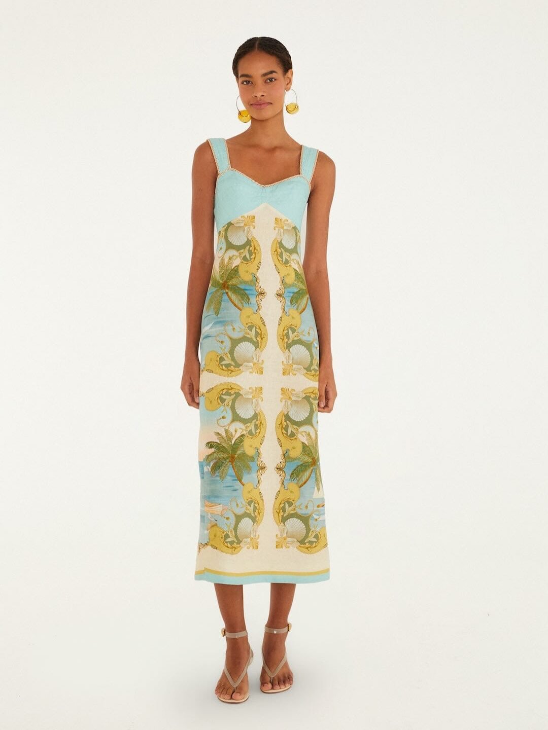 Farm Rio Tropical Shell Print Midi Dress