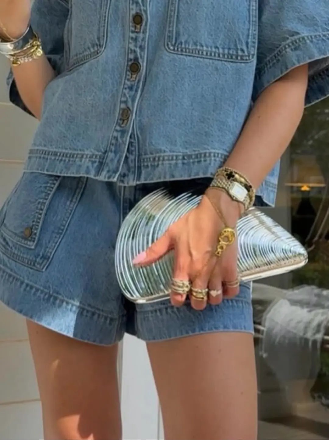 SIMKHAI Silver Shell Clutch