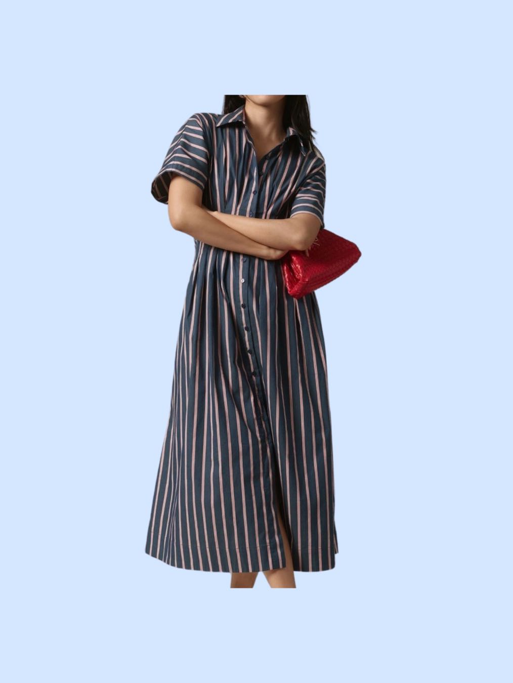 anthropologie tobie midi dress in navy and red
