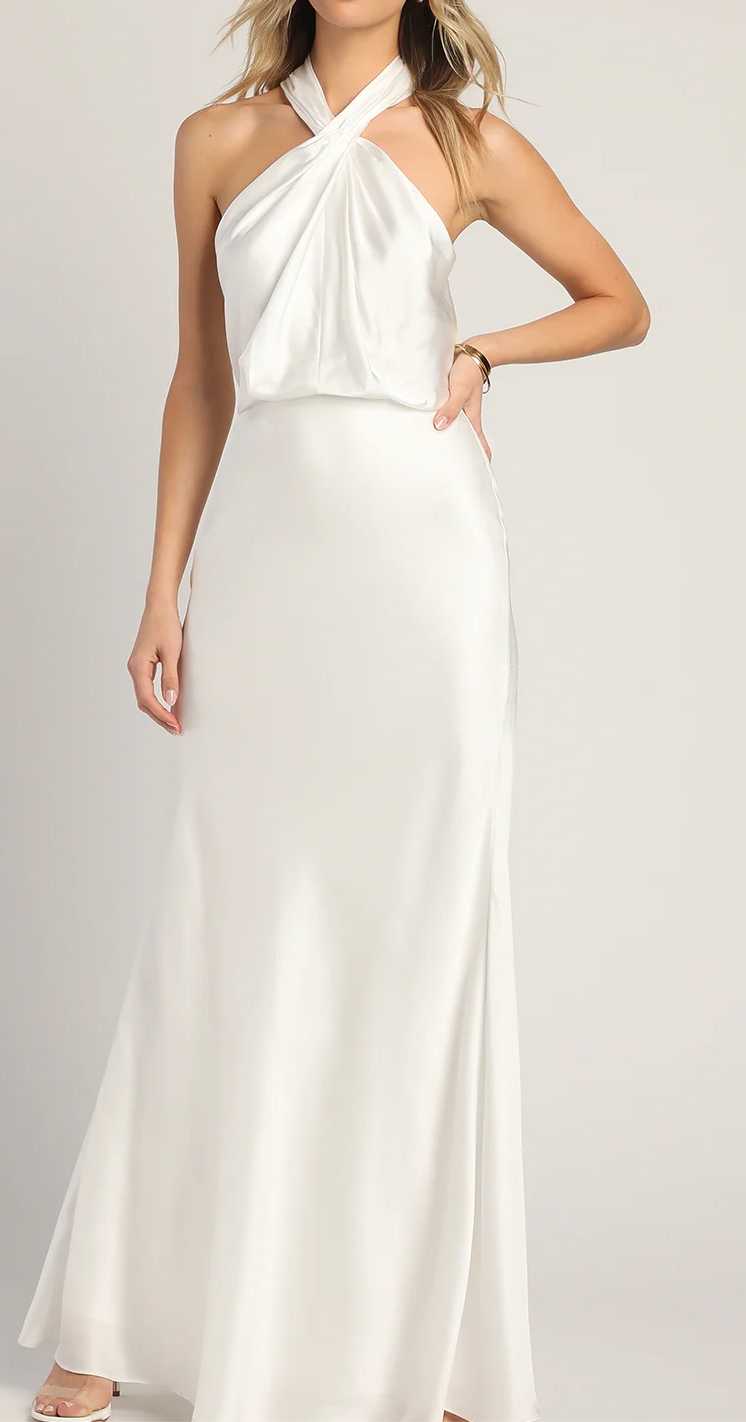 White Silk Halter Maxi Dress