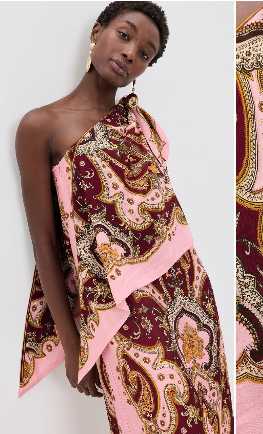Pink and Burgundy Paisley One-Shoulder Midi Dress
