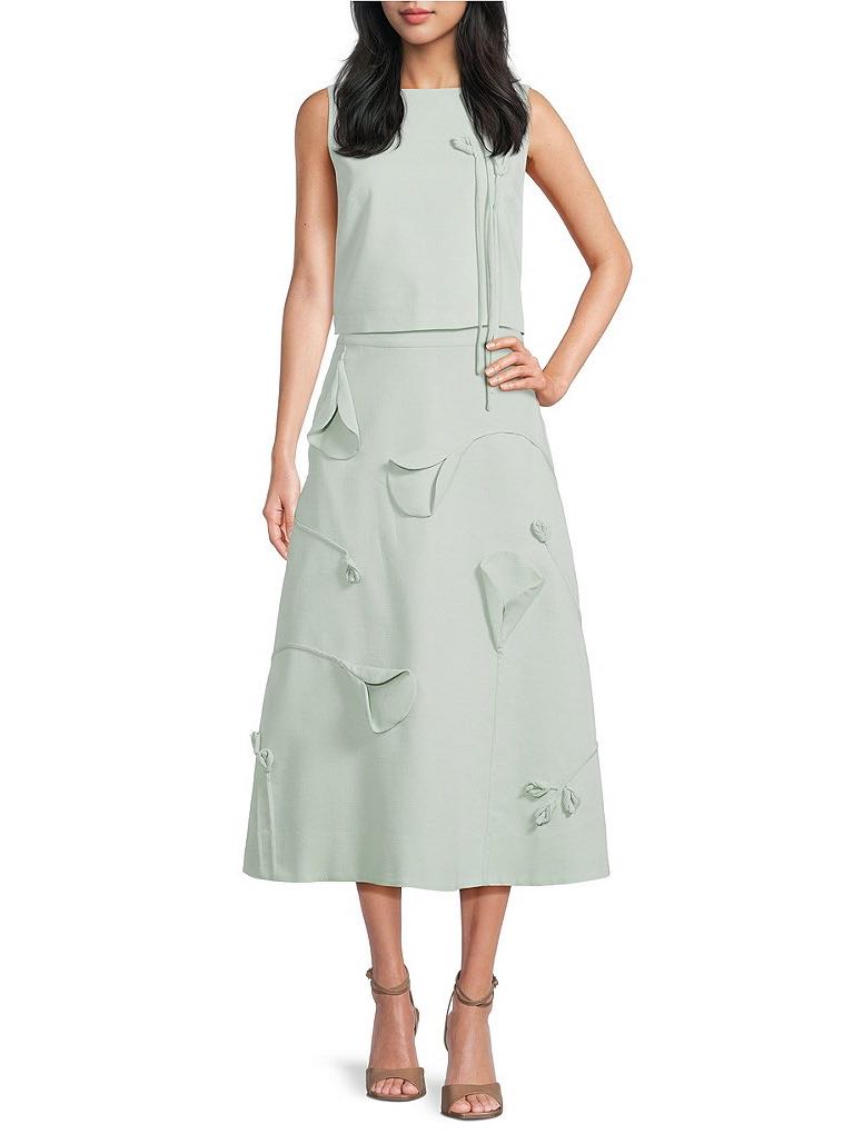 Sage Green Cropped Top and Skirt Set