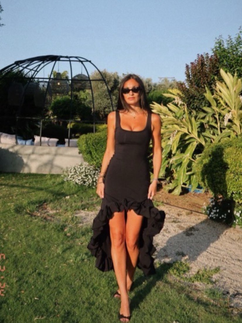 Black Ruffled High-Low Midi Dress