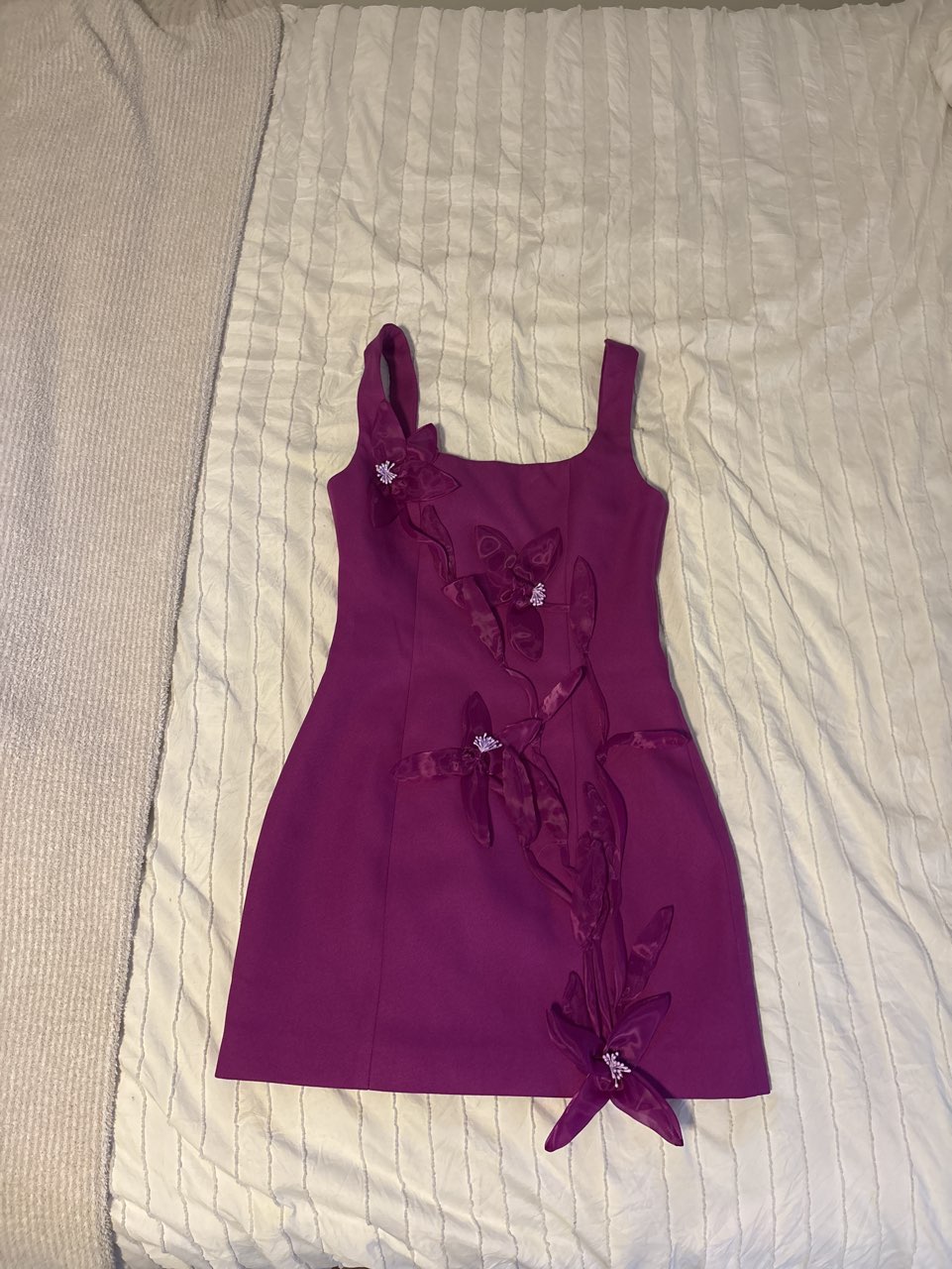 Magenta Floral Applique Mini Dress