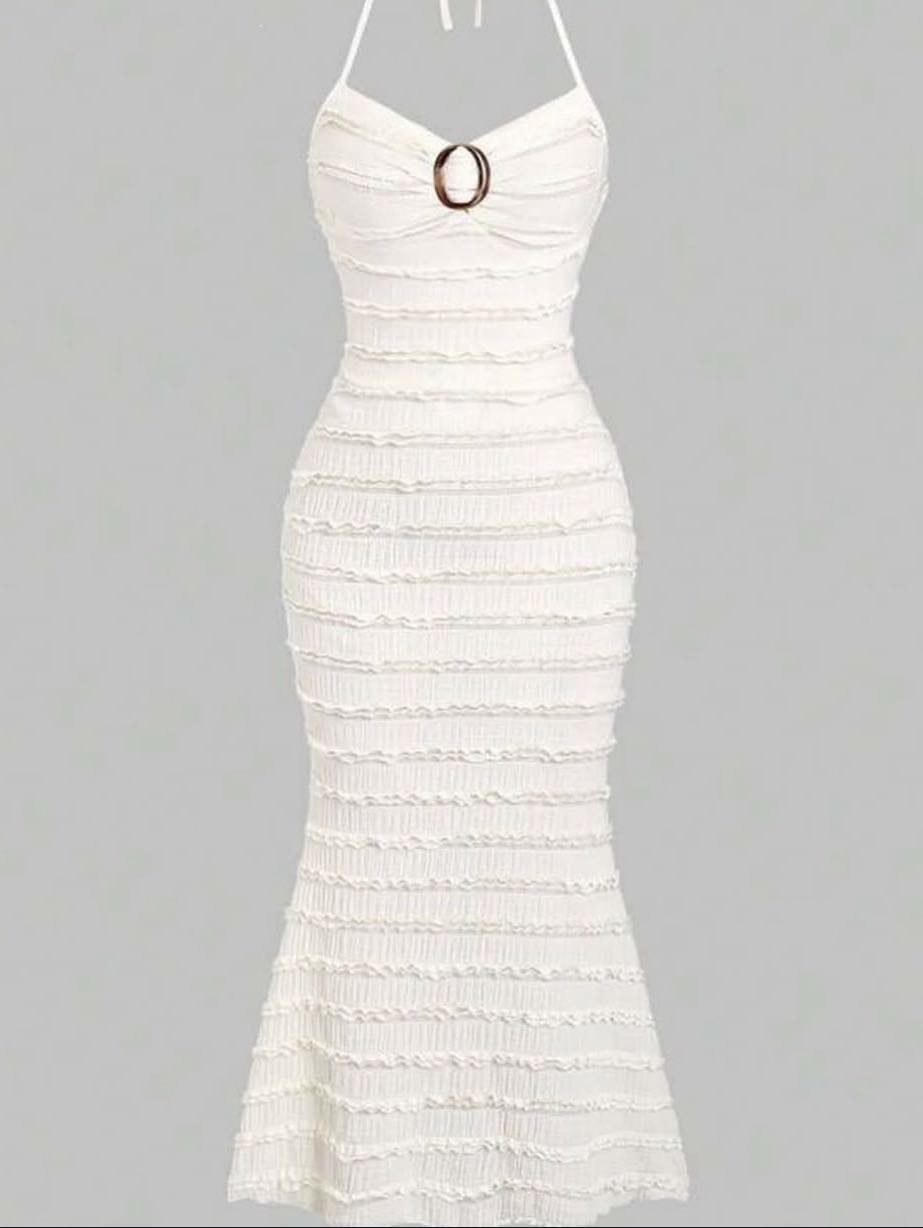 White Ruffled Bodycon Dress