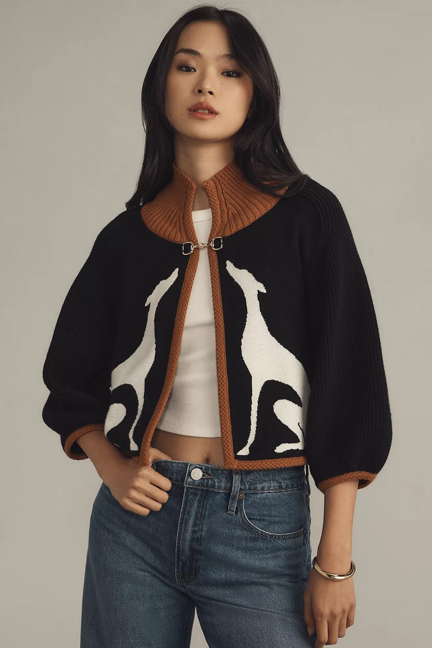 Black & Brown Dog Silhouette Cardigan