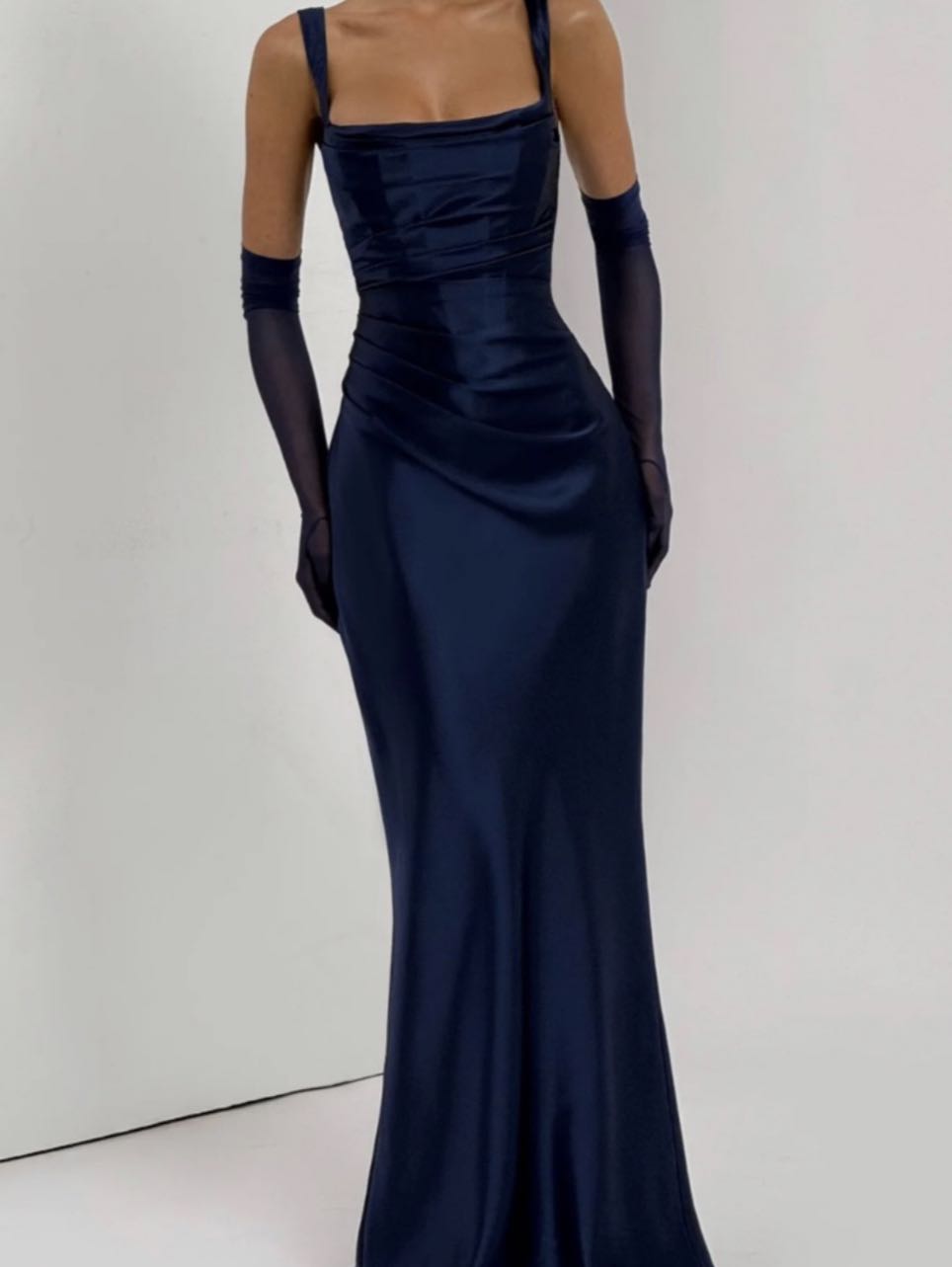Navy Satin Evening Gown