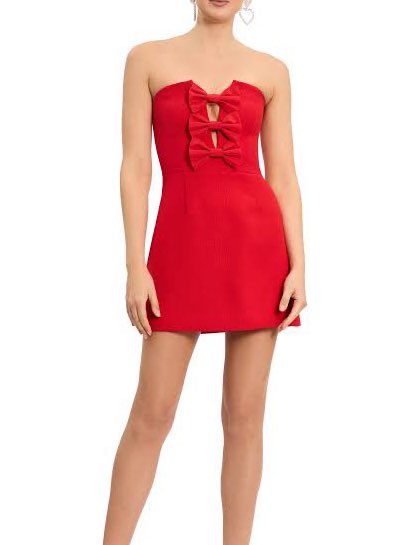 Red Bow Strapless Mini Dress