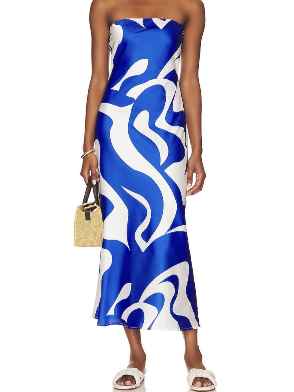 Abstract Print Strapless Midi Dress