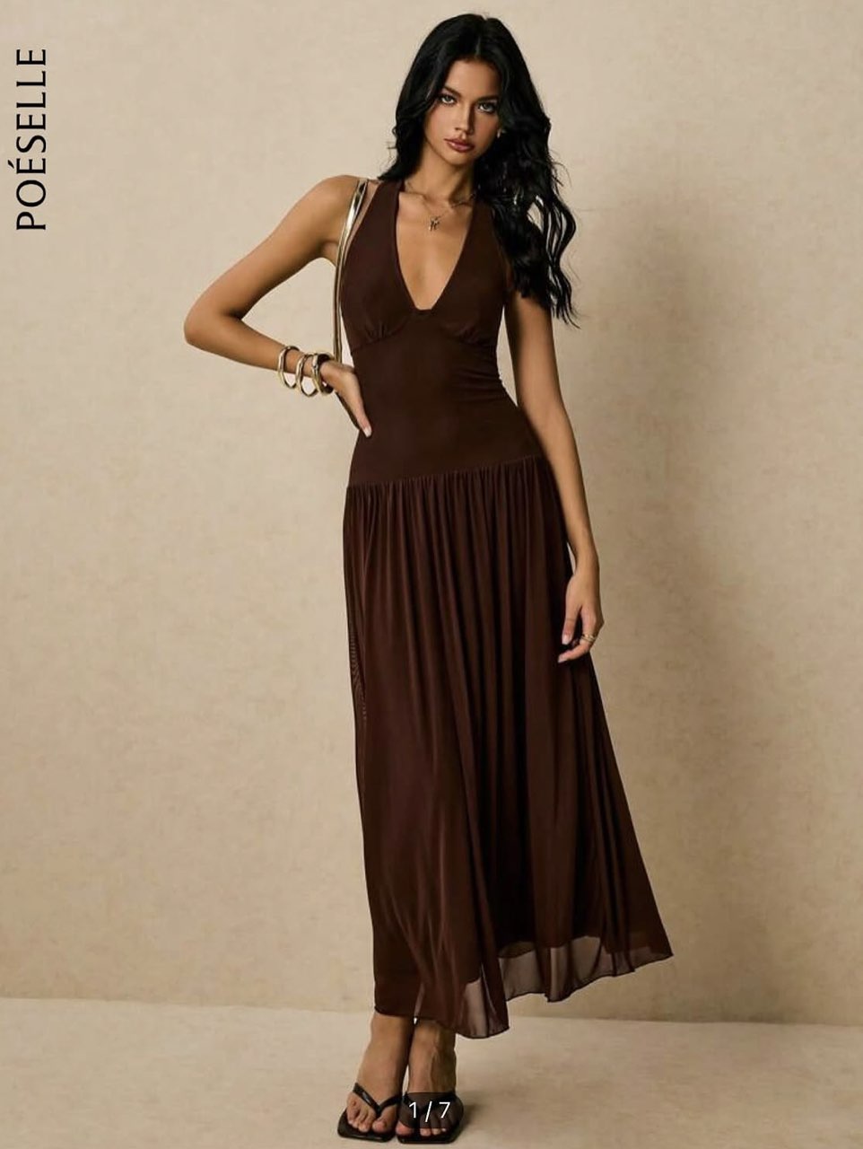 Brown Halter Neck Maxi Dress