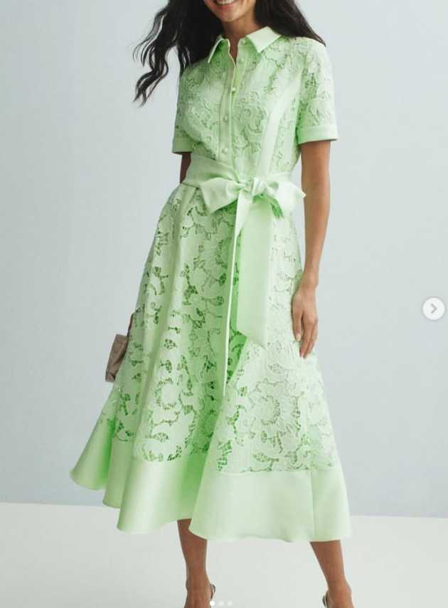 Badgley Mischka Lime Green Lace Midi Shirt Dress