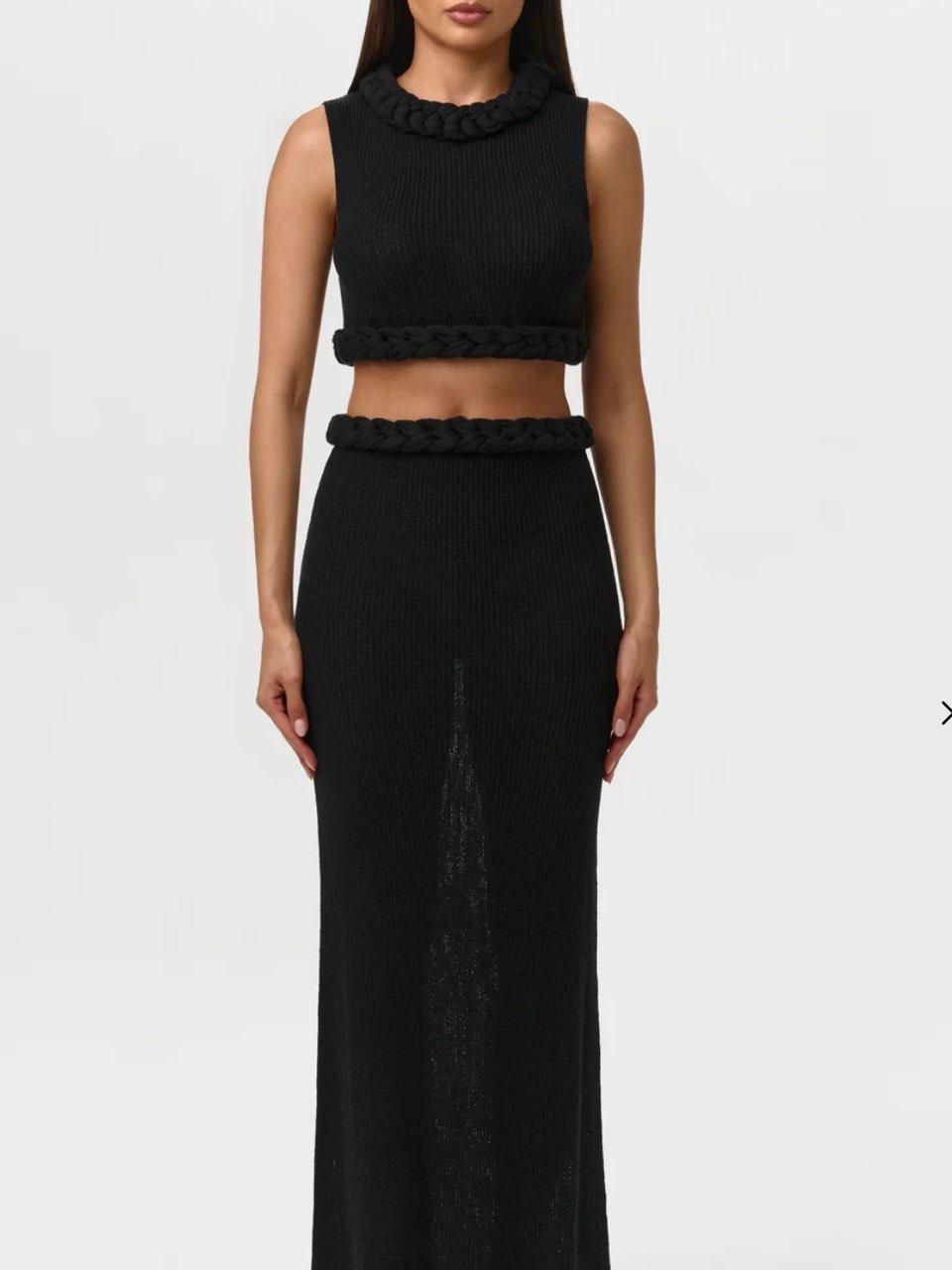 Black Knit Crop Top and Maxi Skirt Set