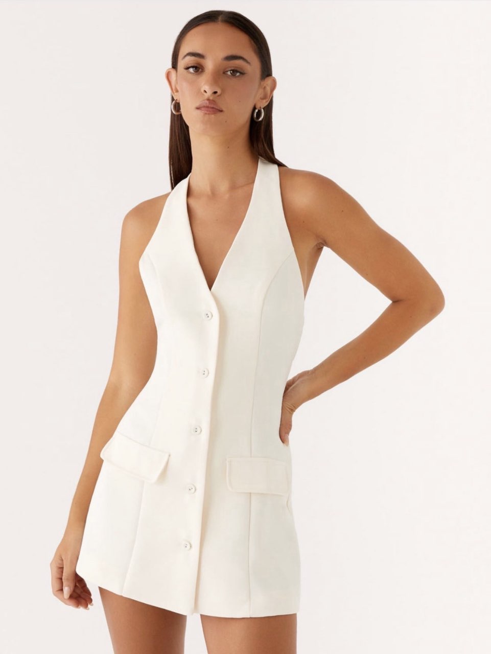 White Halter Vest Mini Dress