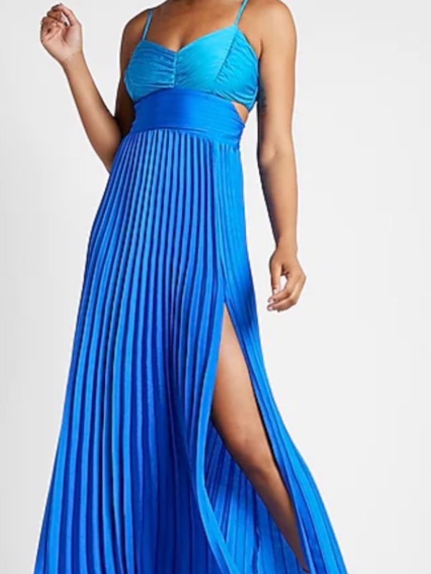 Two-Tone Pleated Maxi Dress with Slit