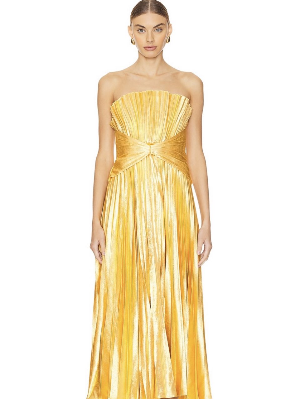 Gold Strapless Pleated Dress