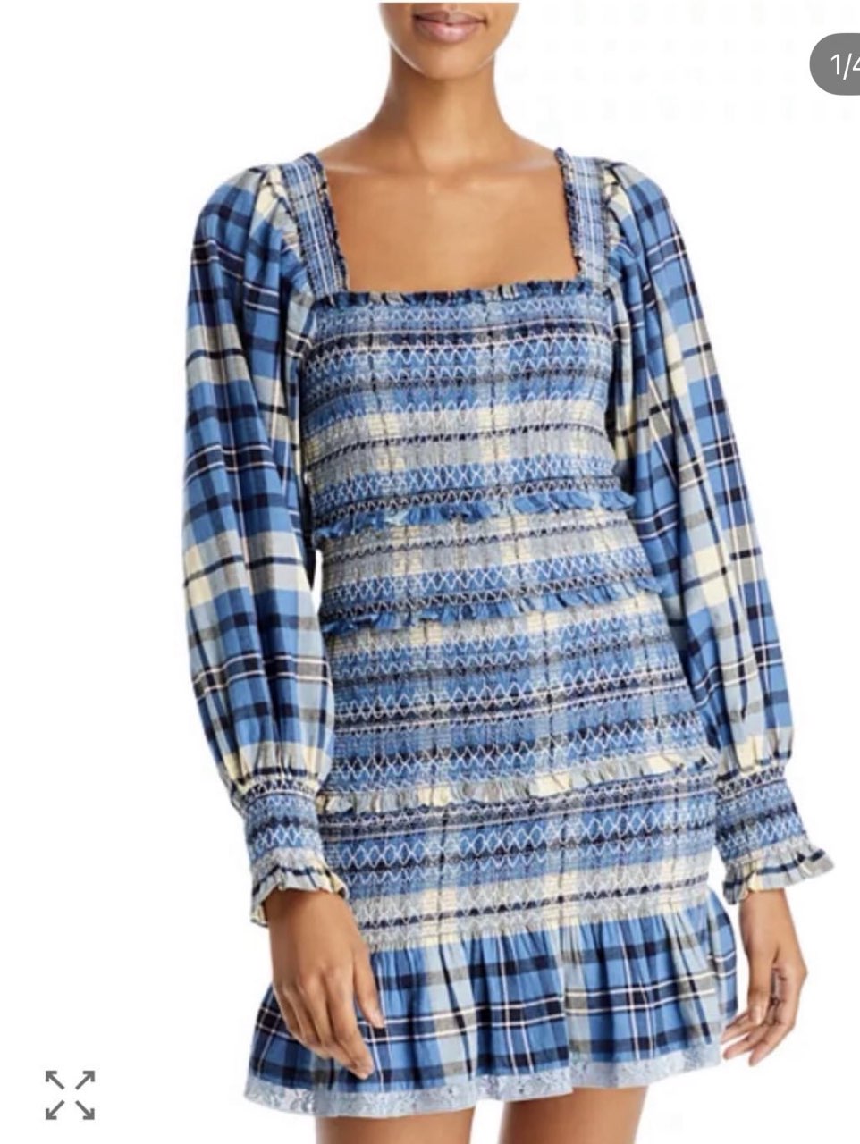 Blue Plaid Smocked Mini Dress