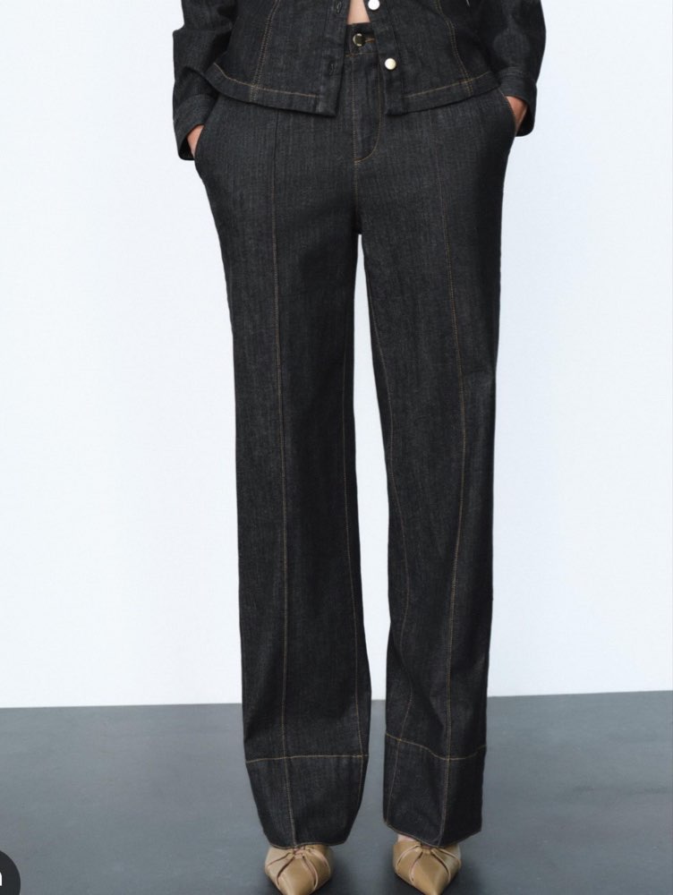 Dark Wash Wide-Leg Cuffed Denim Pants