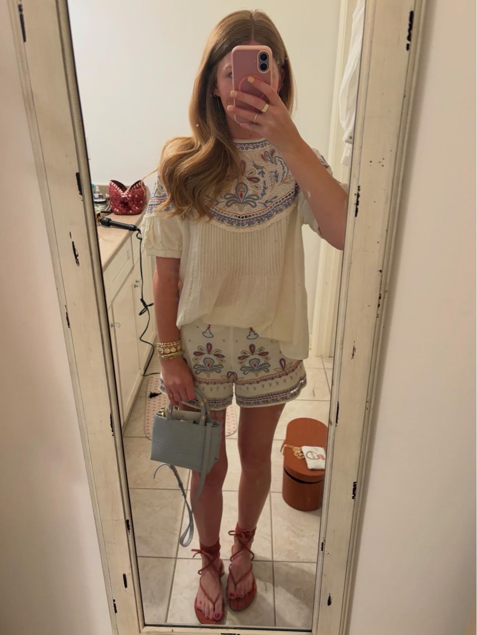 Zara red/white/blue embroidered set
