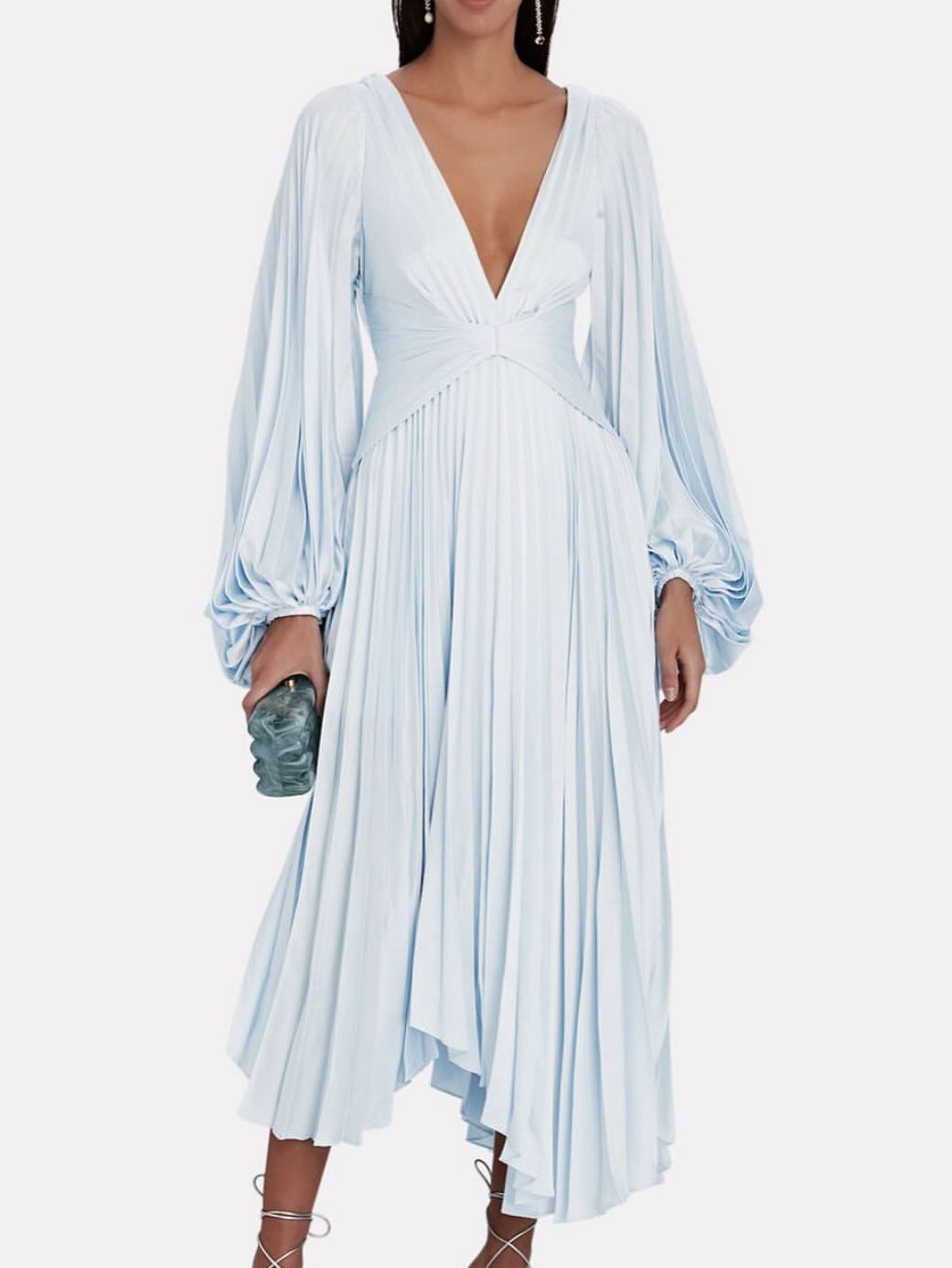 Light Blue Pleated Midi Dress