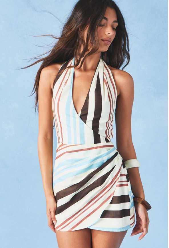 Striped Halter Wrap Romper