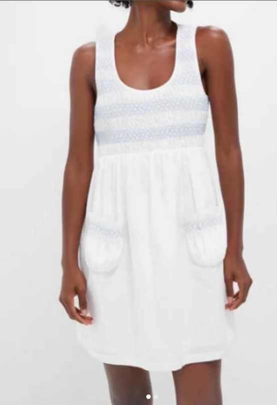 White Smocked Mini Dress with Pockets