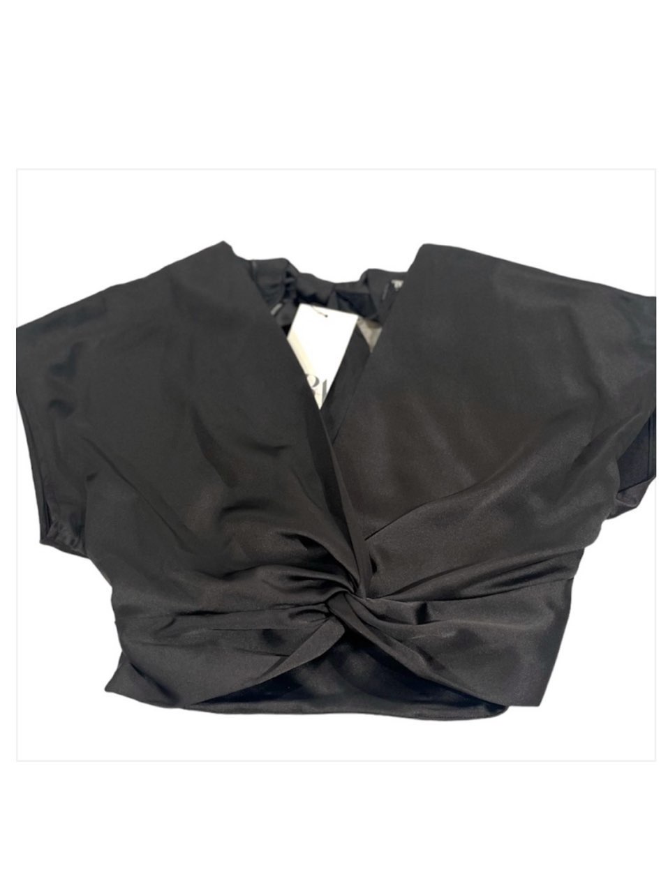 Black Satin Knot Front Crop Top