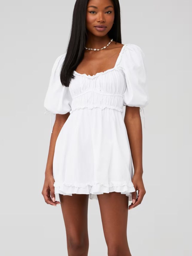White Puff Sleeve Ruffle Dress