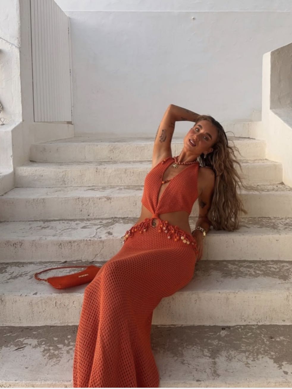 Orange Crochet Halter Dress