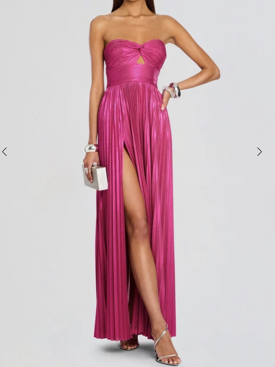 Hot Pink Pleated Strapless Maxi Dress
