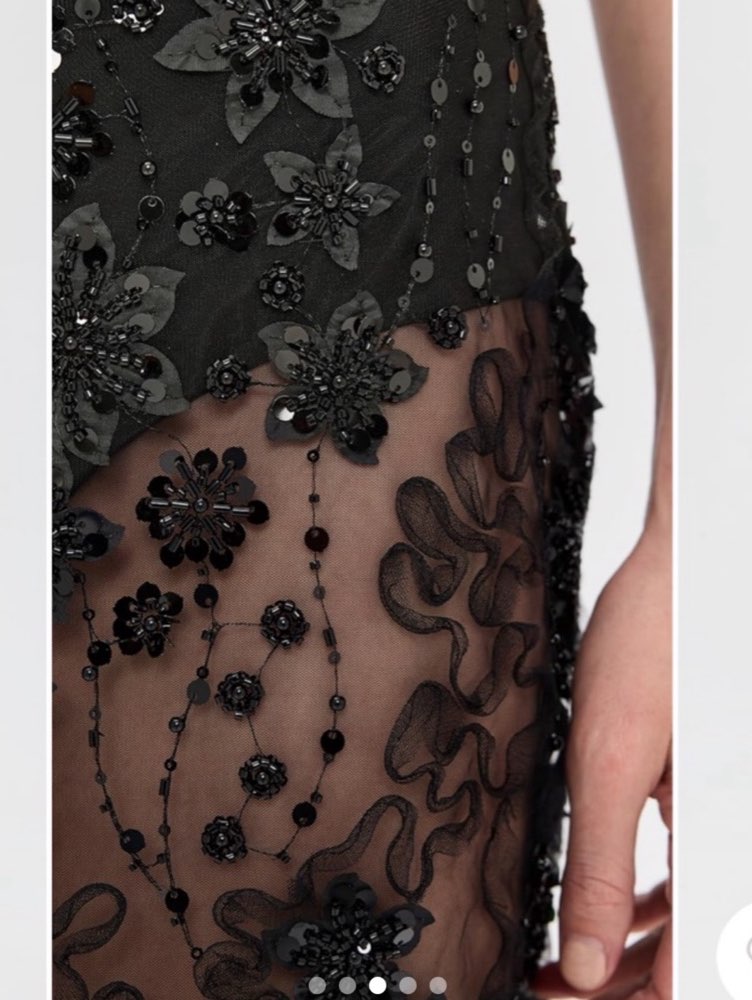 Black Sheer Floral Embellished Midi Skirt