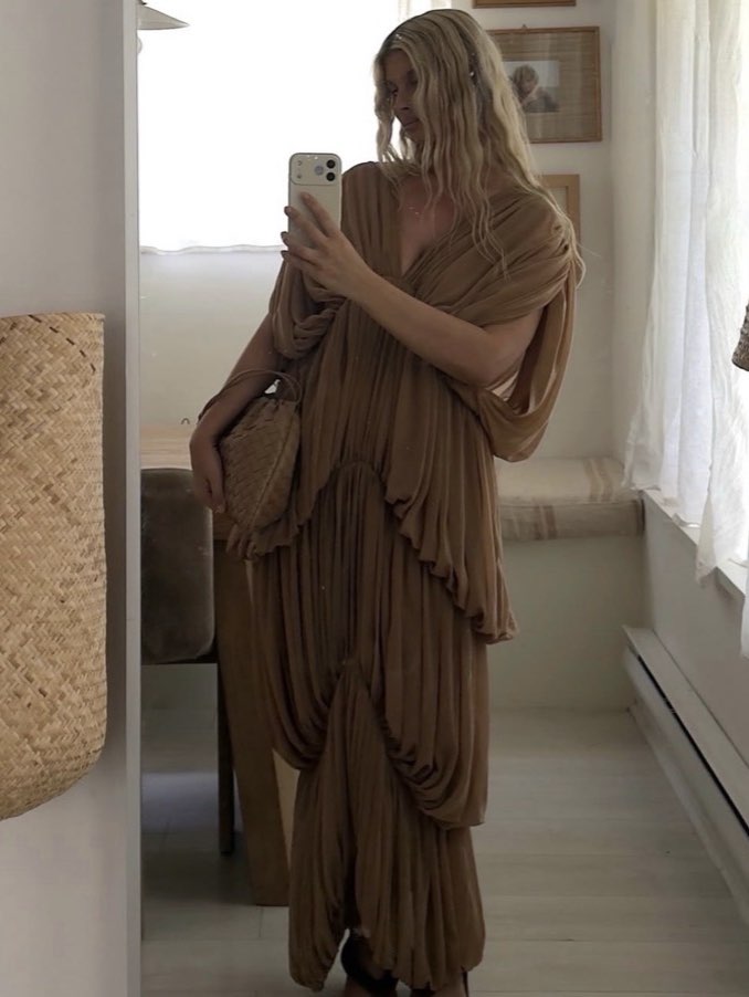 Camel Tiered Draped Maxi Dress