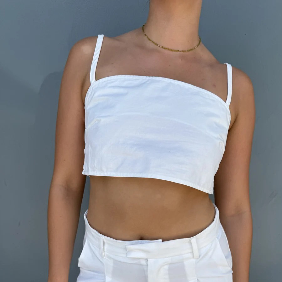 White Ring-Detail Crop Top