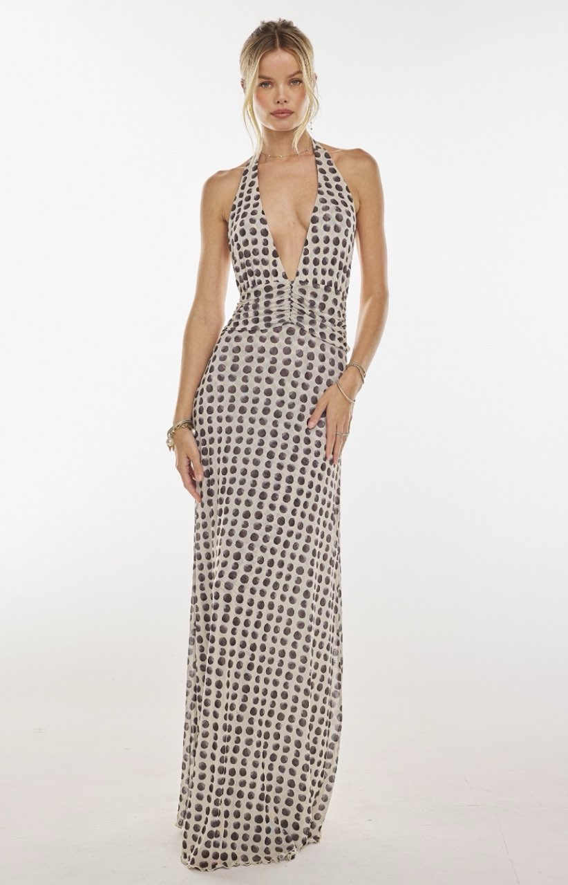 Halter Neck Polka Dot Maxi Dress