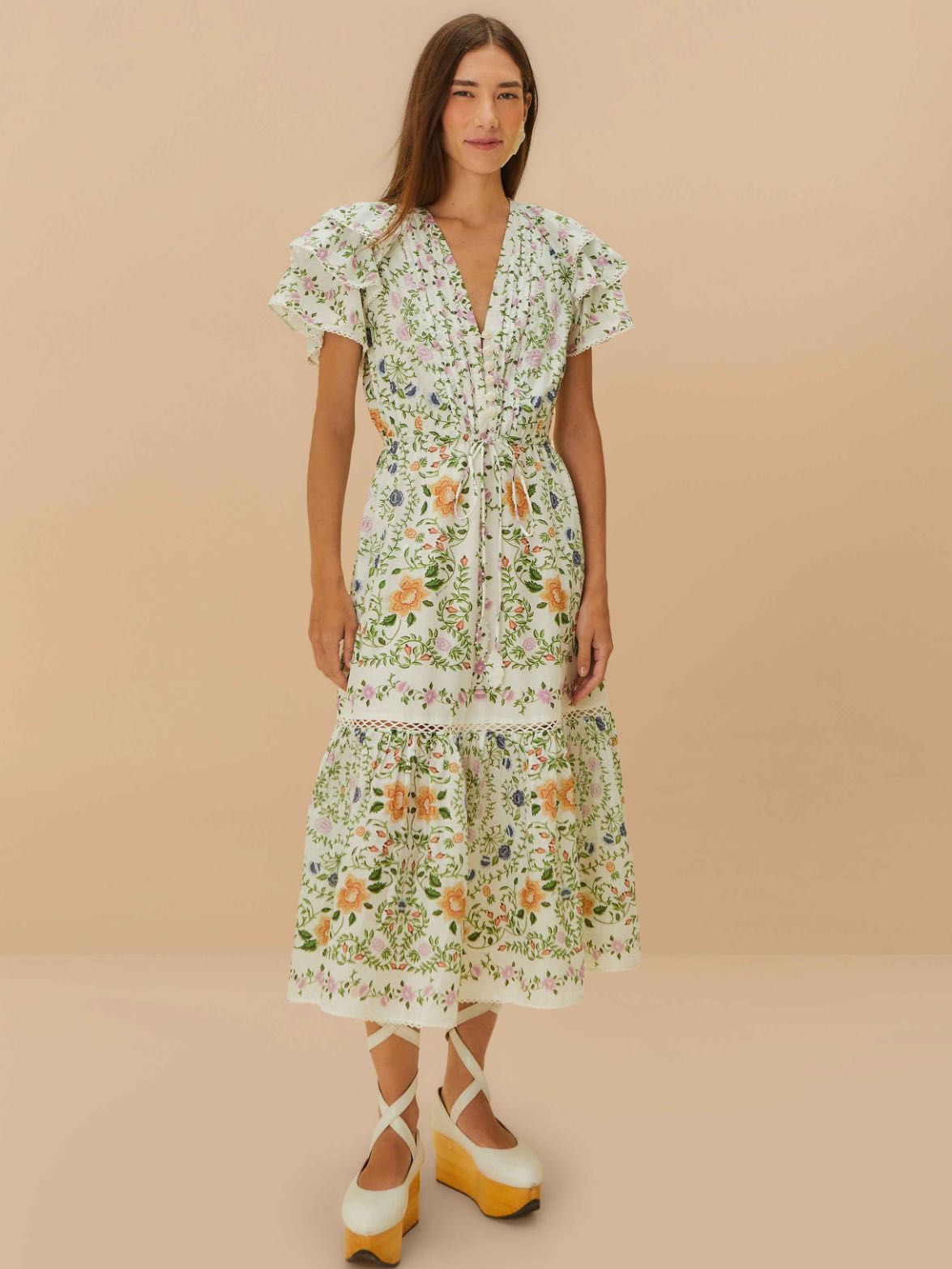 Off White Floral Midi Dress