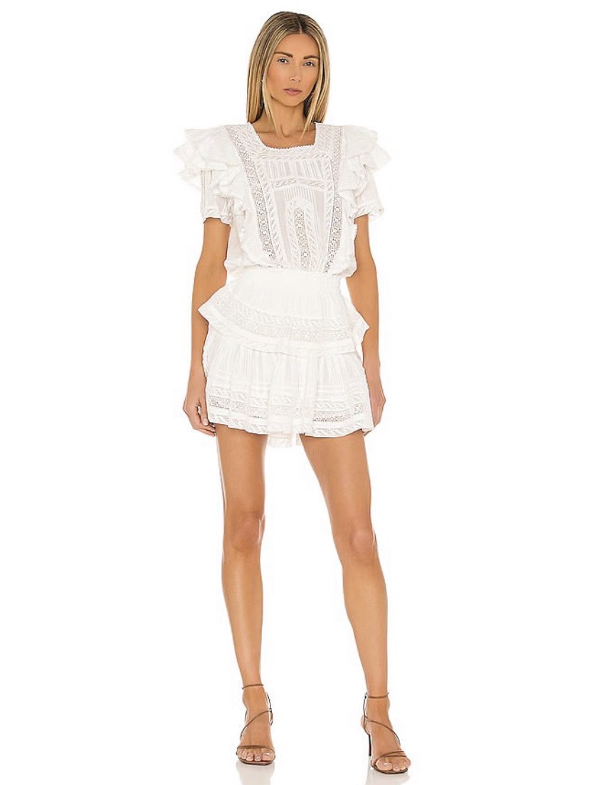 White Ruffled Lace Mini Dress