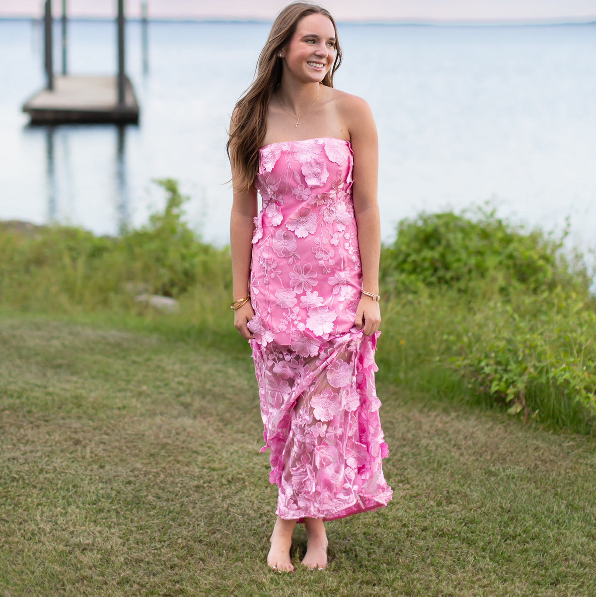 Endless Rose Pink Floral Strapless Midi Dress