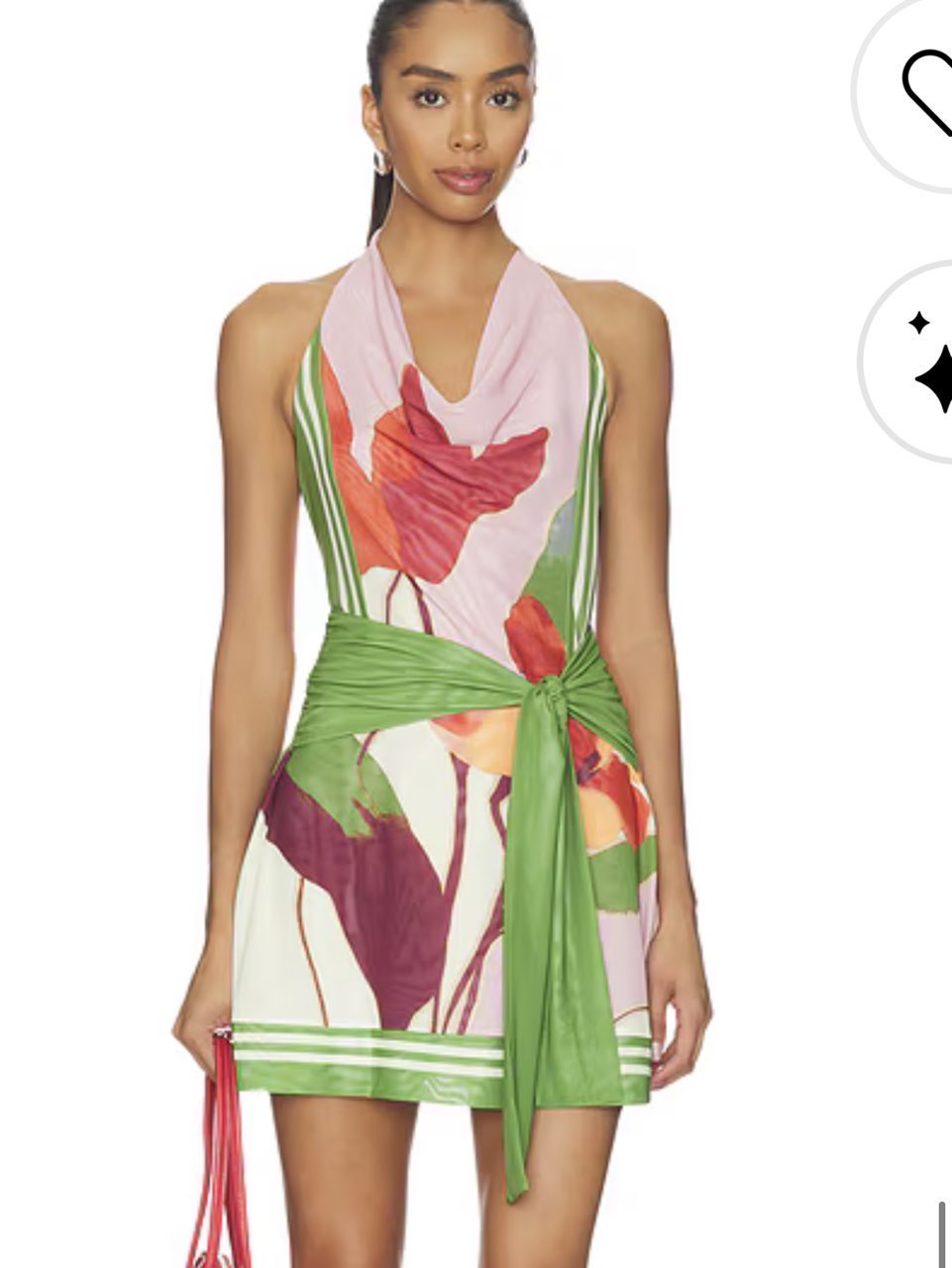 Pink and Green Floral Halter Mini Dress
