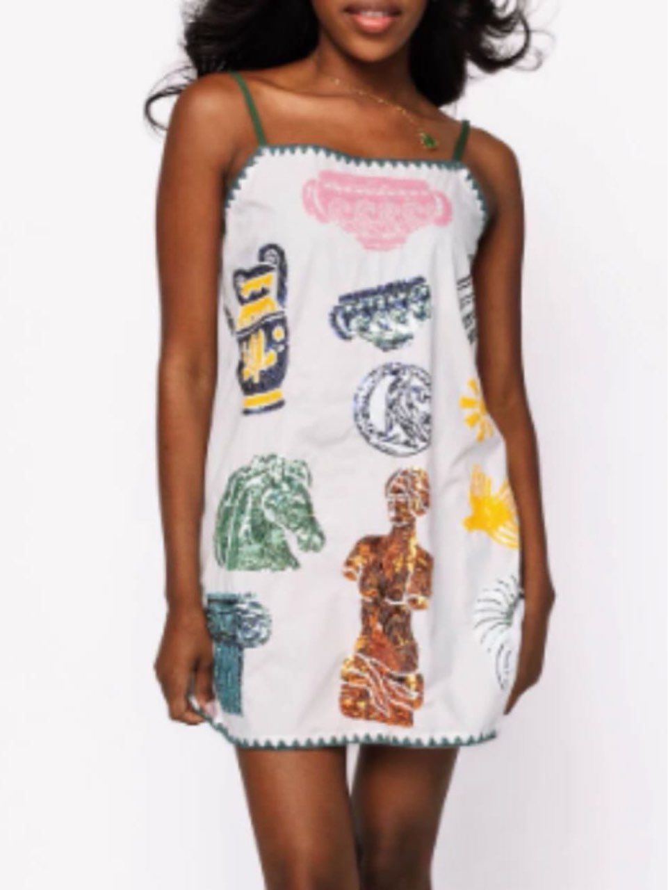 White Embroidered Trim Greek Icon Tank Dress