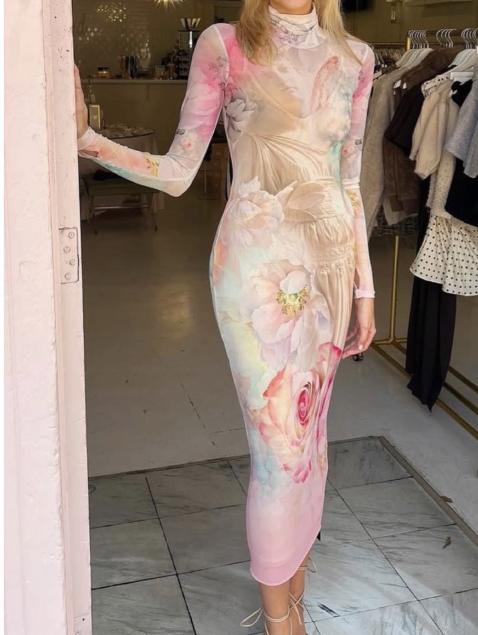 Floral Sheer Mesh Midi Dress