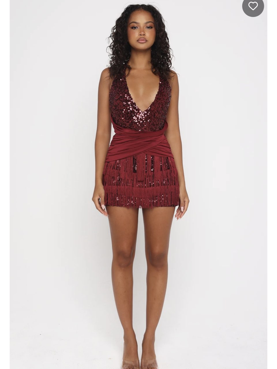 White Fox Burgundy Mini Fringe Dress XS