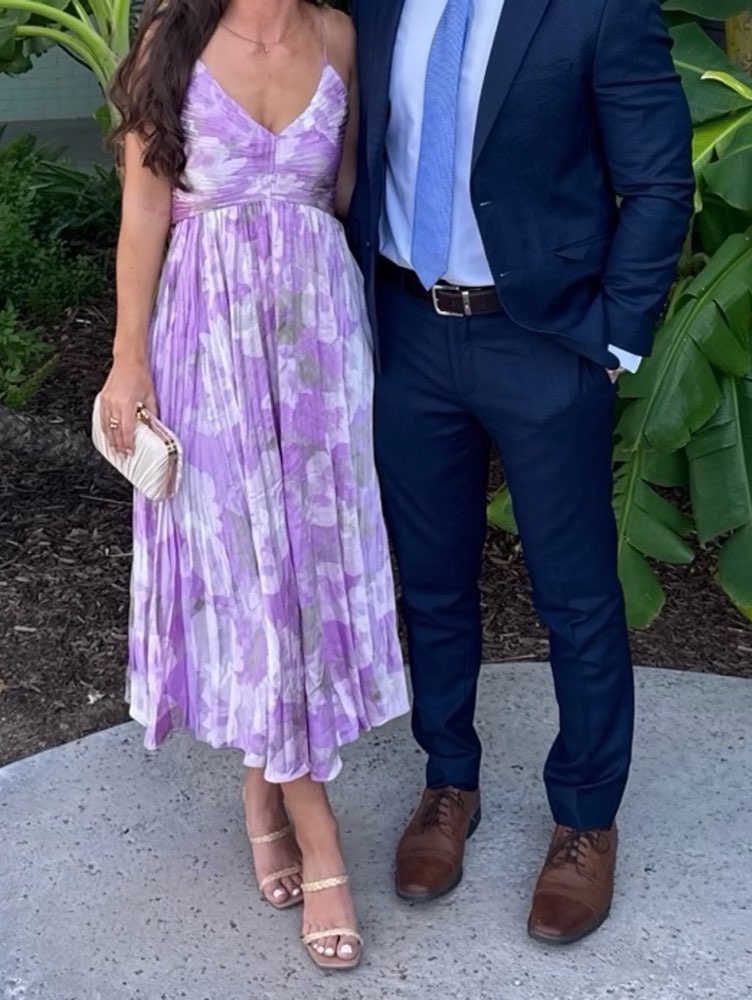 Lavender Floral Ruched Midi Dress